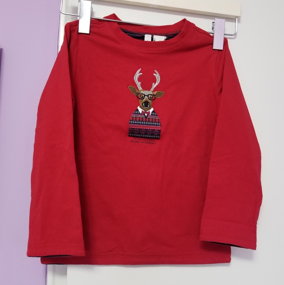 Janie and Jack boys Reindeer Reversibe shirt size 6